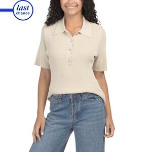 TAHARI ASL Ecru Short Sleeve Knit Top